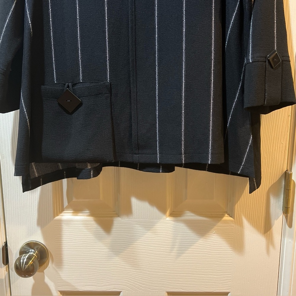 Ali Miles Womens Black w/White Stripes Cowl Neck Tunic Blouse Sz PM Artsy Boho - Picture 7 of 16